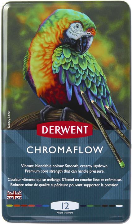 Immagine prodotto Derwent Matite colorate Chromaflow (Rosa cipria, Fiammingo, Naturale Marrone, Scarlatto, verde erba, Denim, Giallo Sole, Azzurro, Basilico, Nero, Lilac, Bianco, 12 x)