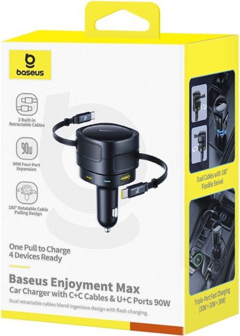 Image du produit Baseus Enjoyment Max Car Charger C+C Cables & U+C Ports 90W Cosmic Black