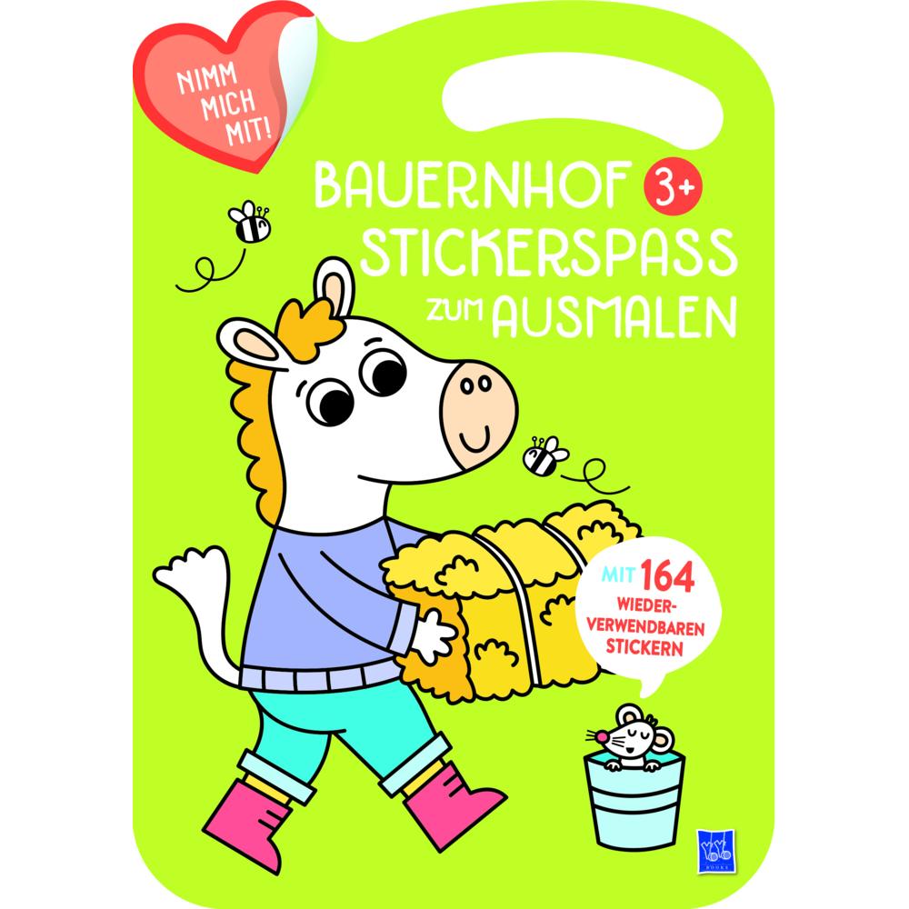 Yoyo Books Bauernhof Stickerspass zum Ausmalen 3+ (Cover grün, Pferd)