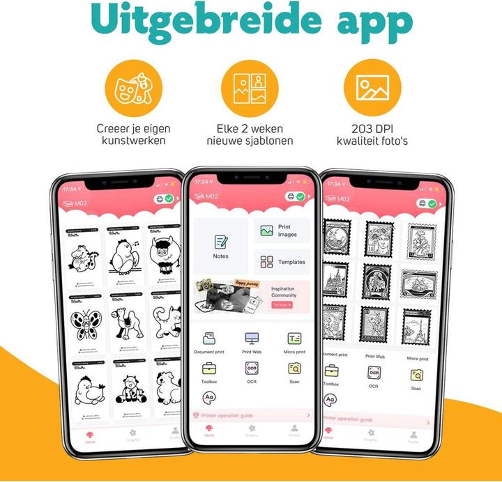 Produktbild Mini Fotoprinter Voor Smartphone - Incl. App & 1 Rol Fotopapier - Pocket printer - Mobiele fotoprinter - (Thermodirekt, Schwarz-Weiss)