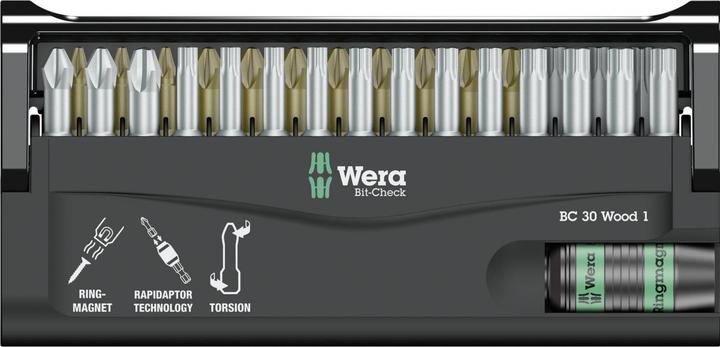 Image du produit Wera Bit-Check 30 Wood 1 (Croix Phillips PH M2, Croix Pozidriv PZ M1, Croix Pozidriv PZ M2, Croix Pozidriv PZ M3)
