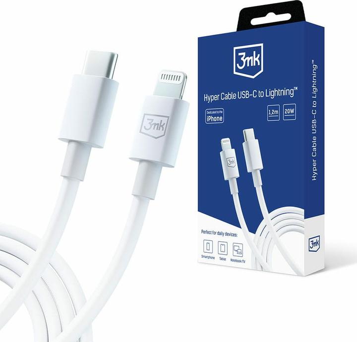 Produktbild 3MK Hyper Cable USB-C - Lightning 20W 1.2m Biały/White Kabel (1.20 m, USB 3.2 Gen 1, 20 W)