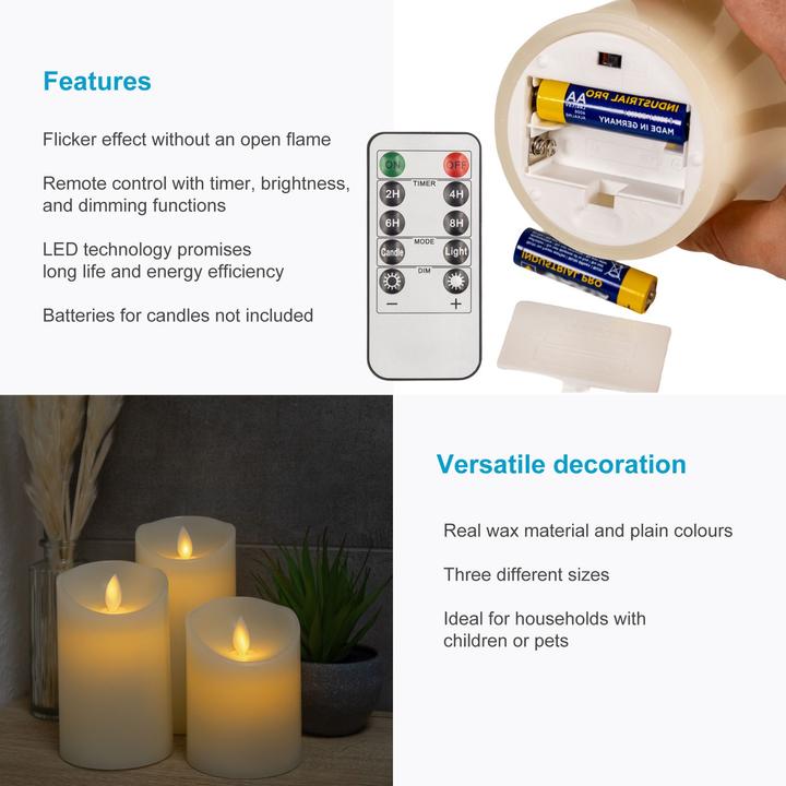 Produktbild Intirilife Flammenlose LED Kerzen mit Fernbedienung (3-tlg.) (3 x)