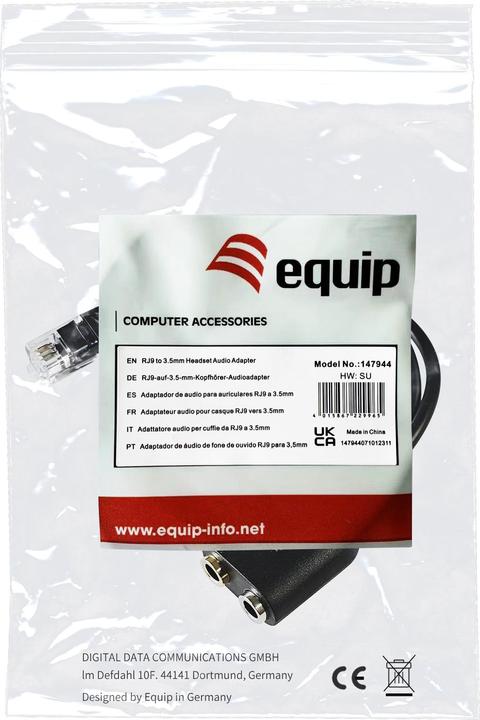 Produktbild equip Telefonkabel RJ9 auf. Klinke für Headset (0.25 m)