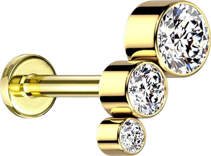 Produktbild Star Piercing Micro Labret Innengewinde vergoldet absteigend drei Kristalle silber (ohne Messing, Titan)