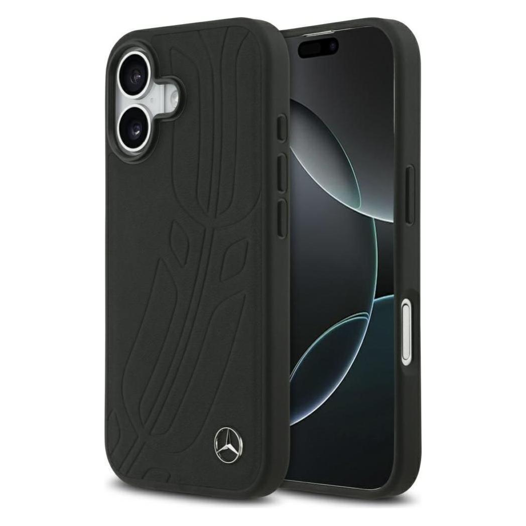 Mercedes Leather Large Laurel Leave MagSafe Case For IPhone 17 Black (Apple IPhone 17), Smartphone Hülle, Schwarz