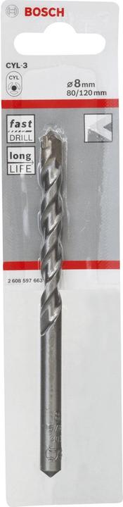 Image du produit Bosch Professional Zubehör Foret à béton CYL-3, 8 x 80 x 120 mm, d 7,5 mm, 1 pack (8 mm)
