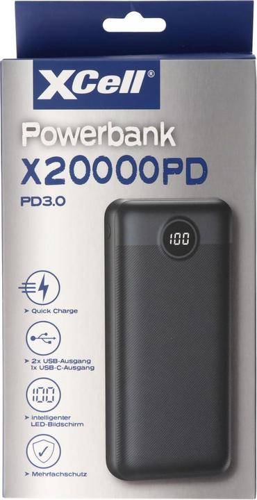 Image du produit XCell Banque d'alimentation X20000PD d'une capacité de 20 000 mAh, USB-C PD3.0, Quick-Charge, écran LED (20 mAh)