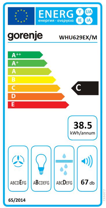 Label énergétique Gorenje Hotte d'aspiration sous plan WHU629EX M 733041 (Hotte à tiroir)