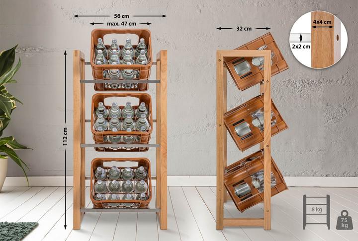 Produktbild CLP 3er Getränkekistenständer Robin, eiche (56 x 32 x 112 cm)