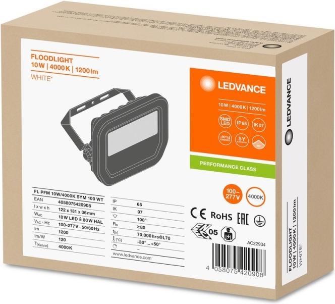 Produktbild Ledvance LED Flutlichtstrahler FL PFM 10 W 4000 K SYM 100 WT Neutral (1200 lm, IP65)