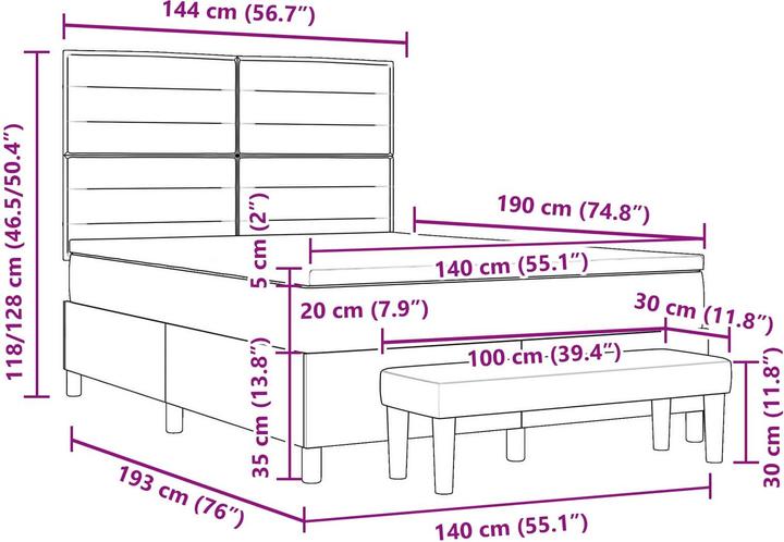 Produktbild vidaXL Boxspringbett (140 x 190 cm)