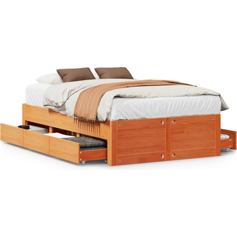 VidaXL, Bett, Massivholzbett Schubladen Holzbett Bett Doppelbett 160x200cm Wachsbraun (160 x 200 cm)