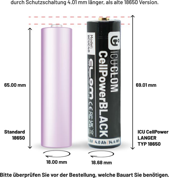 Produktbild ICUserver ICU CellPower Schwarz Spezial-Akku NiMH 4000 mAh 1.2 V 1 St. (1 Stk., 18650, 4000 mAh)