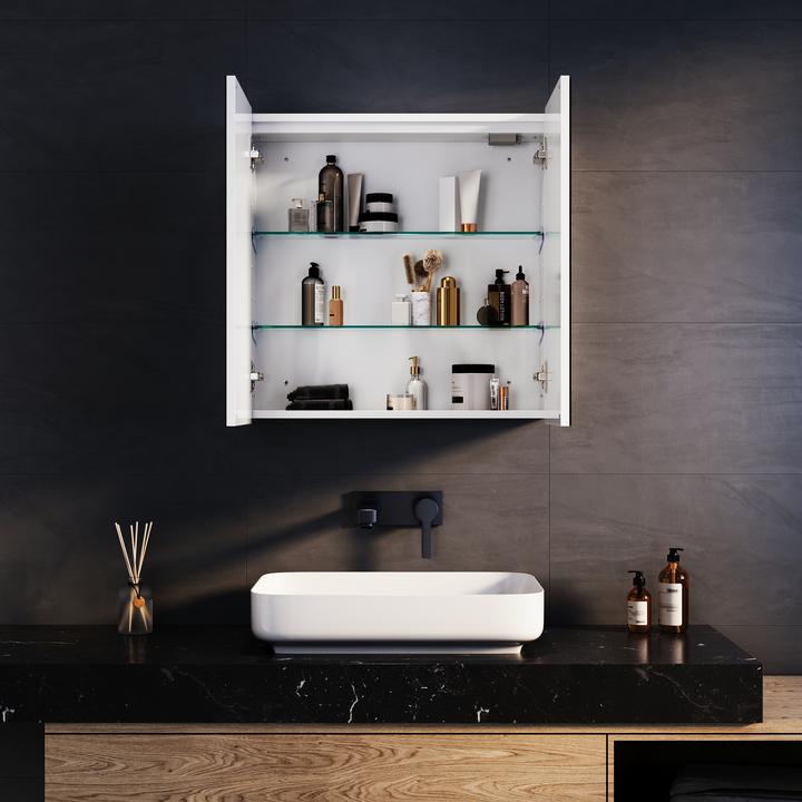 Produktbild SONNI quadratischer Badezimmerspiegel, Aufbewahrungsspiegel, 60 x 60 cm, Wandmontage aus Edelstahl (60 x 60 x 100 cm)