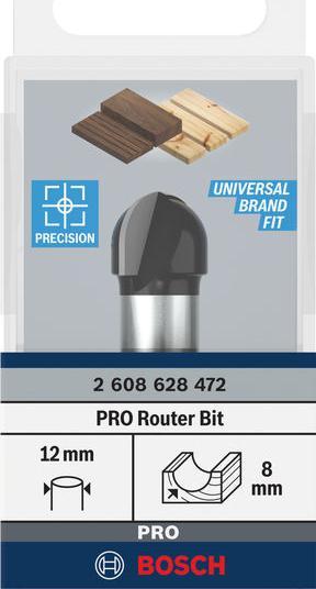 Produktbild Bosch Professional Zubehör Hohlkehlfräser, 12 mm, R1 8 mm, D 16 mm, L 12,7 mm, G 54 mm