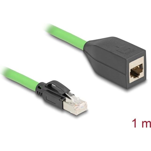 Delock RJ45 Netzwerk Verlängerungskabel Cat.6A Stecker zu Bu (SF/UTP, CAT6a, 1 m), Netzwerkkabel