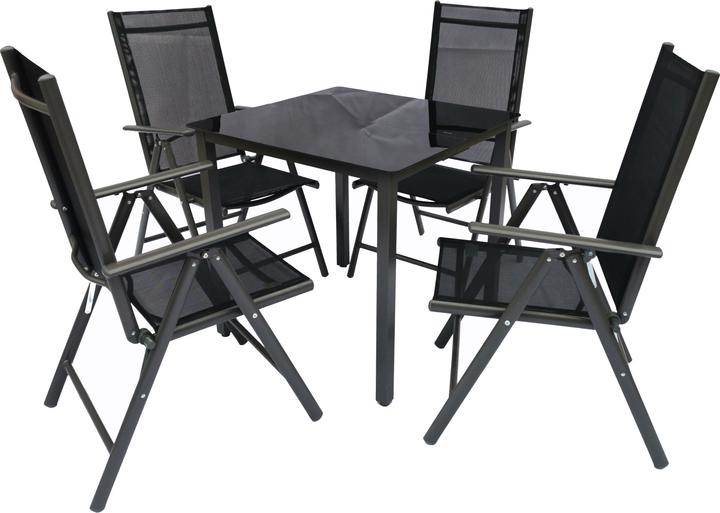 VCM 5 tlg Alu Glas Gartenset Sitzgruppe 80SW (80 cm)