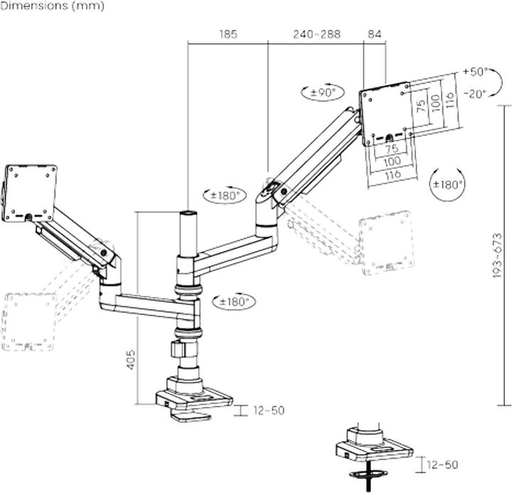 Actual product image Wiltec Dual monitor mount desk up to 20kg Monitor mount VESA