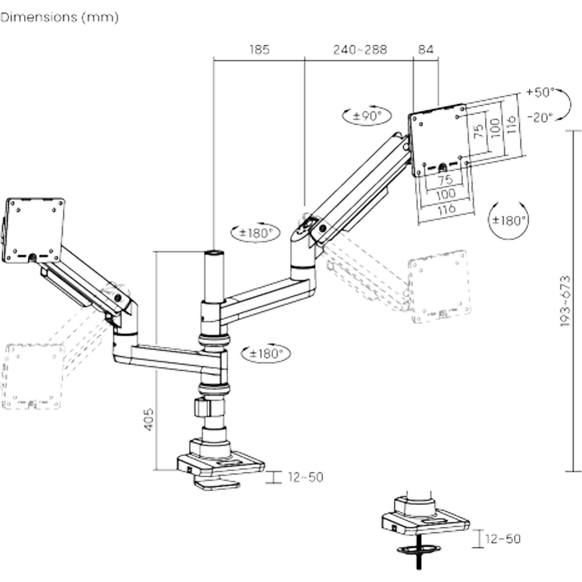 Thumbnail - Wiltec Zweifach Monitorhalterung Schreibtisch bis 20kg Monitorhalter VESA, Monitor Halterung, Schwarz