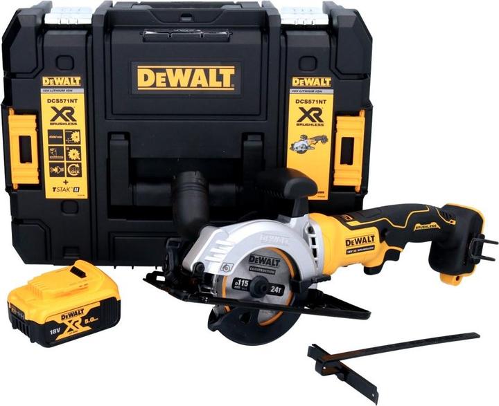 Immagine prodotto DeWalt DCS 571 Sega circolare portatile a batteria 18 V 115 mm Brushless + 1x batteria 5.0 Ah + TSTAK -