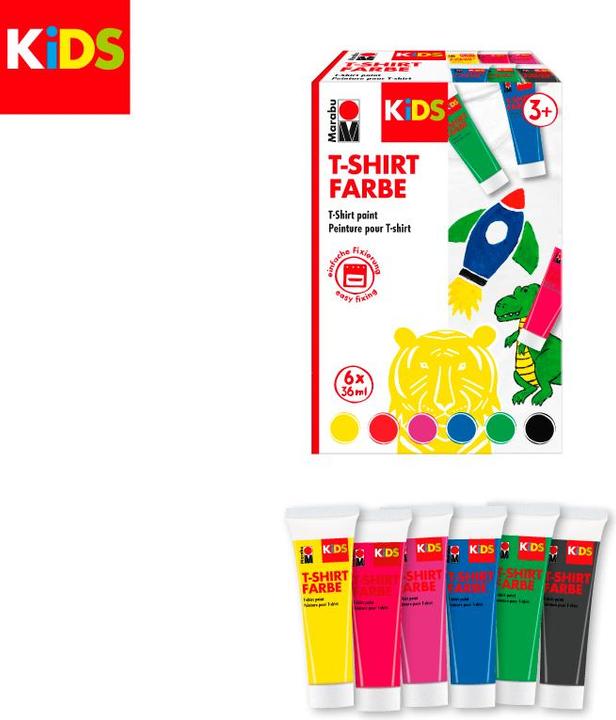 Image du produit Marabu KiDS T-Shirt couleur 36ml 6SZ (Magenta, Rouge cerise, Jaune, Vert, Noir, Bleu moyen, 36 ml)