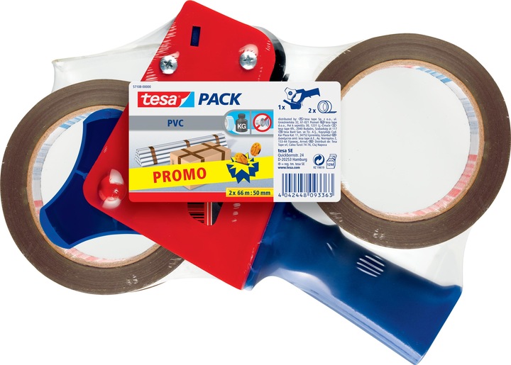 Immagine prodotto tesa Set di dispenser manuali tesapack con 2 nastri da imballaggio in PVC antistrappo (50 mm)