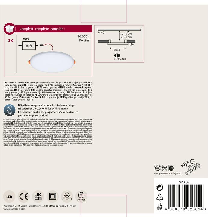 Produktbild Paulmann Einbaupanel Veluna VariFit (250 lm)