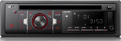 Actual product image LG LCS710BR, CD car radio, Bluetooth, USB, AUX, red/green