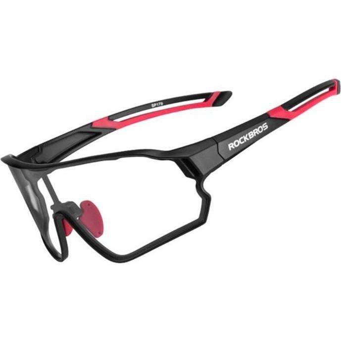 Rockbros, Occhiali sportivi, Occhiali da ciclismo 10035 fotocromatici UV400 - neri e rossi (Nero e rosso, Nero e rosso), Nero