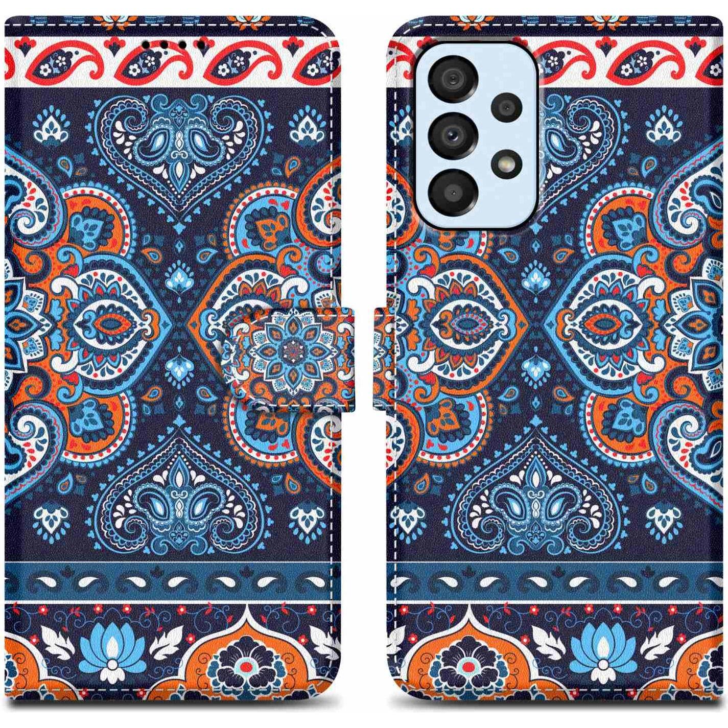 Cadorabo Book Hülle mit Print für Samsung Galaxy A33 5G (Samsung Galaxy A33 5G), Smartphone Hülle, Blau