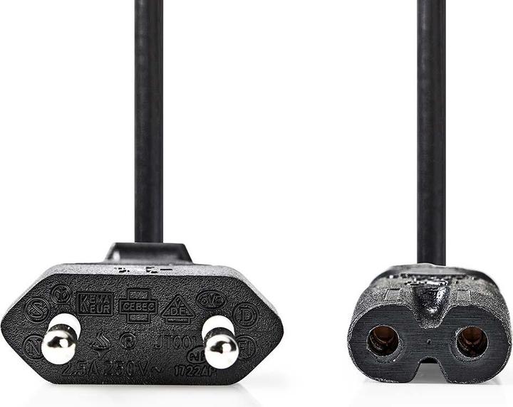 Actual product image Nedis Power cable | Euro male | IEC-320-C7 | Straight | Straight | Nickel-plated | 2.00 m | Flat | PVC (2 m)