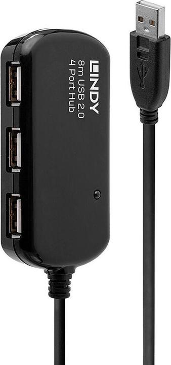 Produktbild Lindy USB 2.0 Aktiv-Verlaengerung Pro 8m inklusive 4 Port USB-Hub (USB-A, 4 Ports)