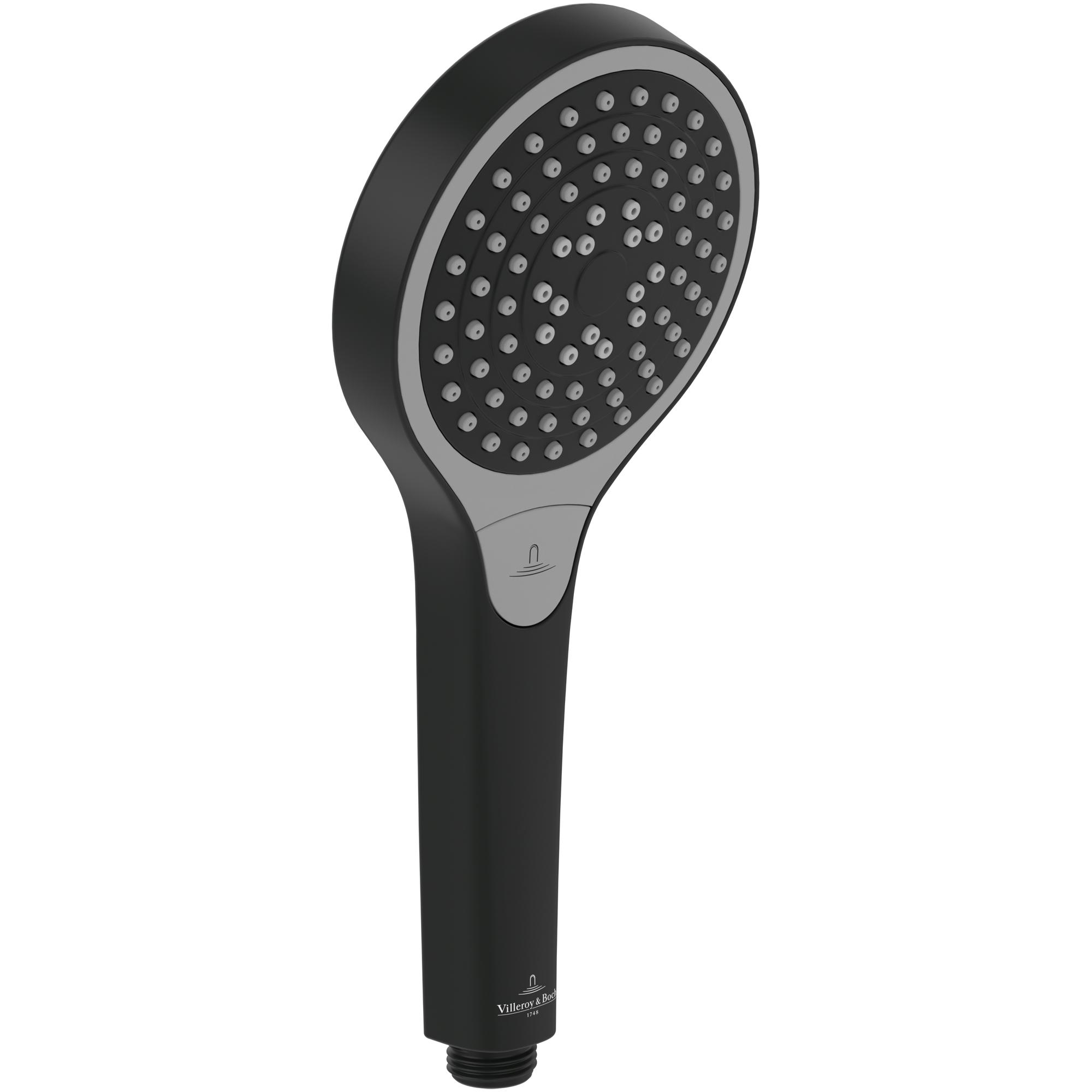 Villeroy & Boch, Soffione doccia, V&B Handbrause VERVE SHOWERS 114x62x249mm, rd ma black matt black (3 Tipi di raggi, 8.51 l/min)