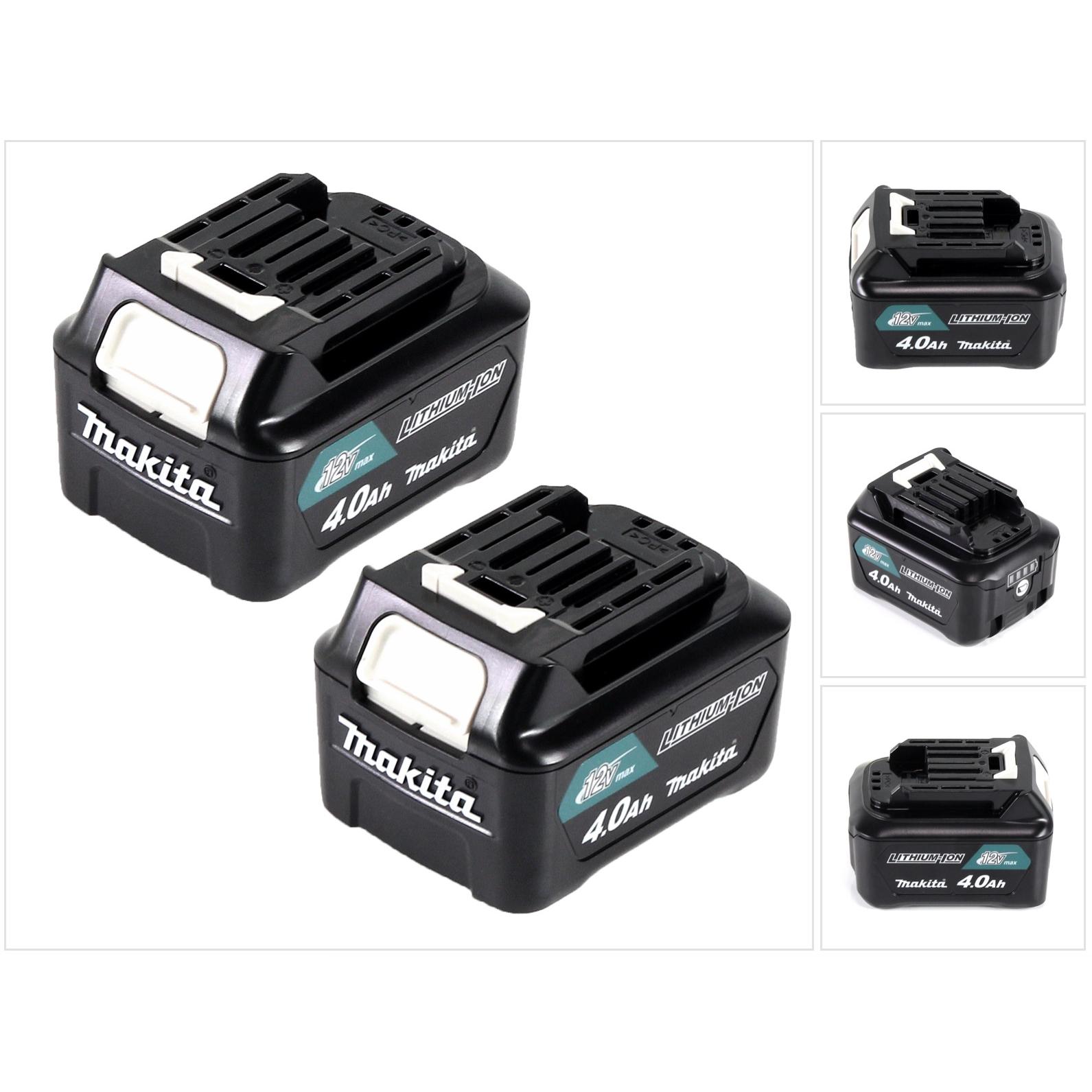 Makita, Batteria + Caricatore, Set di batterie Li 12V con 2x BL1041B da 4,0Ah ( 2x 197406-2 ) - successore di BL1040B (12 V)