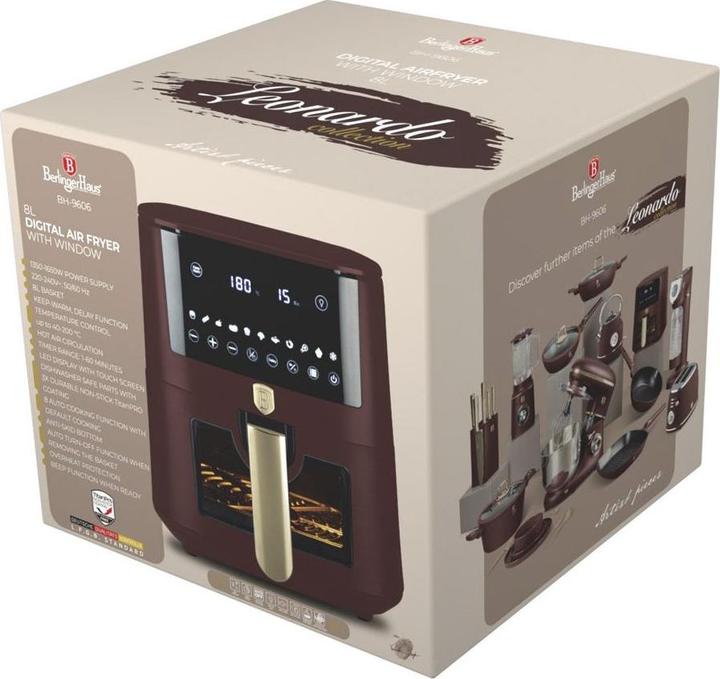 Actual product image BerlingerHaus Hot air fryer with 8 cooking programmes and keep warm function, 8l, bordeaux