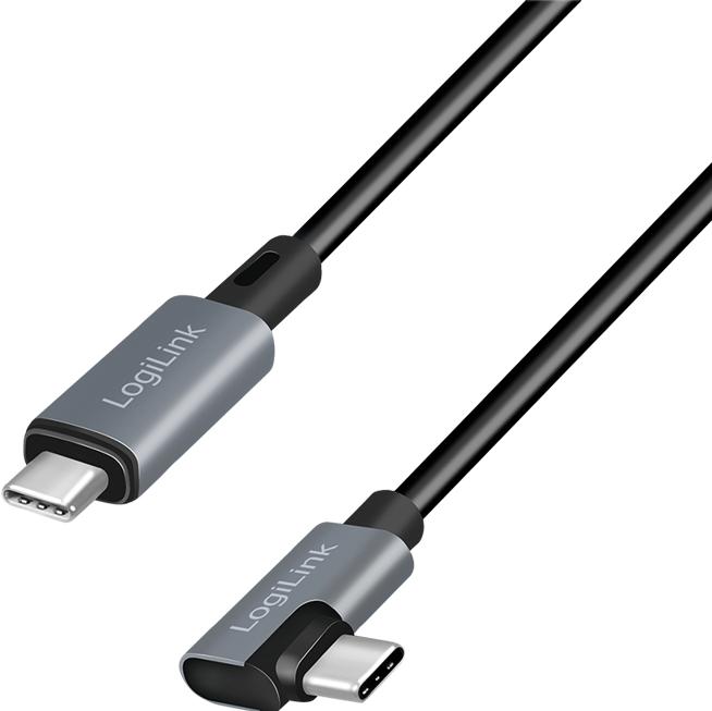 Produktbild LogiLink USB 2.0 Type-C-Kabel, C/M 90° zu USB-C/M, E-mark, PD, schwarz, 3 m (3 m, USB 2.0, 100 W)