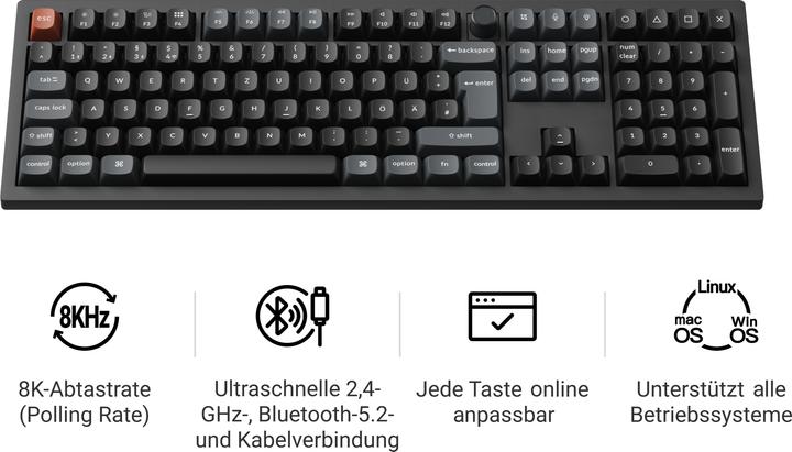 Keychron V6 Ultra 8K (DE, Kabelgebunden, Kabellos)
