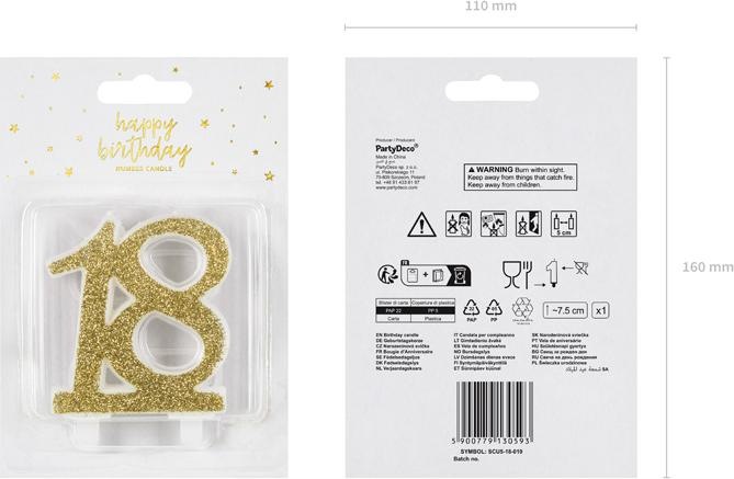 Immagine prodotto Partydeco Candela di compleanno numero 18 con glitter (1 x)