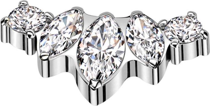 Actual product image Star Piercing Dermal Anchor silver three ovals and two round crystals silver (Titanium, without brass)