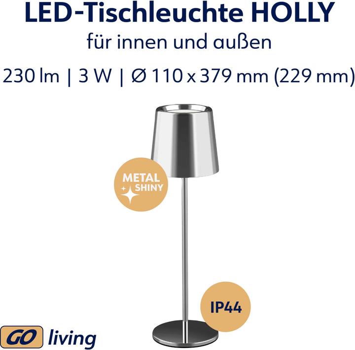 Produktbild Müller Licht MÜLLER-LICHT LED-Akku-Tischleuchte Holly, 3 W, 300 lm, silber (300 lm)