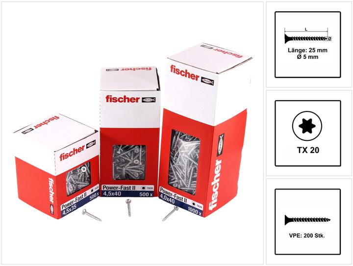 Produktbild Fischer PowerFast II 5,0x25 SK TX VG blvz 200 (200 Schrauben pro Stück, 5 x 25 mm)