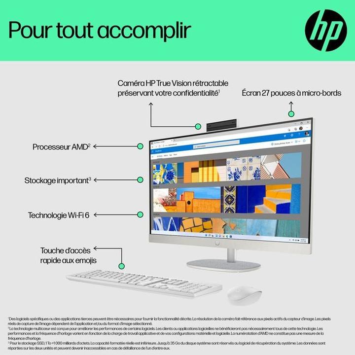 Image du produit HP All-in-One 27-cr0061nf PC (512 Go, 16 Go, AMD Ryzen 5 7520U, Radeon 610M)