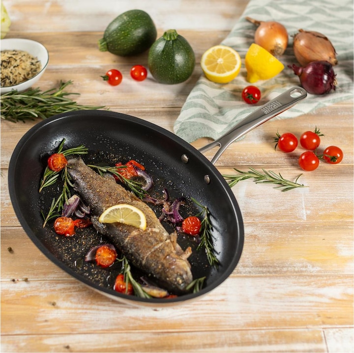 Image du produit Kuhn Rikon Poêle à poisson polyvalente (29 cm, Poêle à frire, Acier inoxydable)