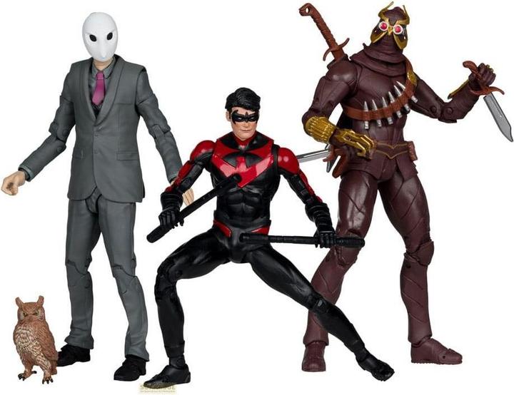 Actual product image McFarlane DC Multiverse action figures 3-pack Nightwing vs. Talon & Owl (Batman: The Court of Owls) (Gold Lab