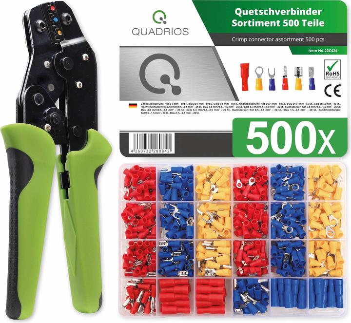 Actual product image Quadrios Multi-function crimping pliers for insulated cable lugs with crimp connector set