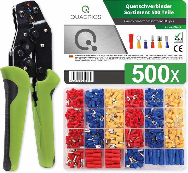Quadrios Multi-function crimping pliers for insulated cable lugs with crimp connector set
