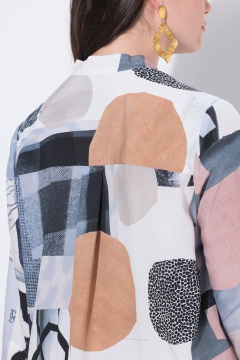 Actual product image Ulla Popken Graphic Patchwork Print 3/4 Sleeve Lyocell Tunic (42, 44)