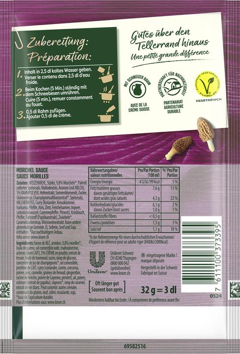 Nährwerte und Zutaten Knorr Suprême Morchel Sauce
