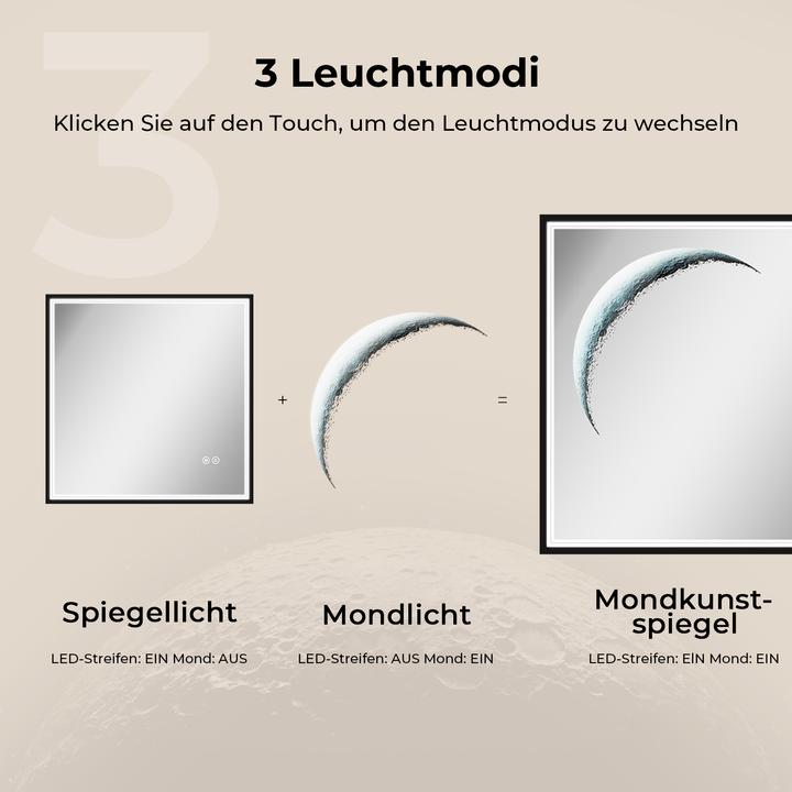 Produktbild Emke Badspiegel mit Beleuchtung 80*60cm,Beschlagfrei, Kaltweiss6500K, Dimmbar, Touch Schalter (50 x 50 cm)
